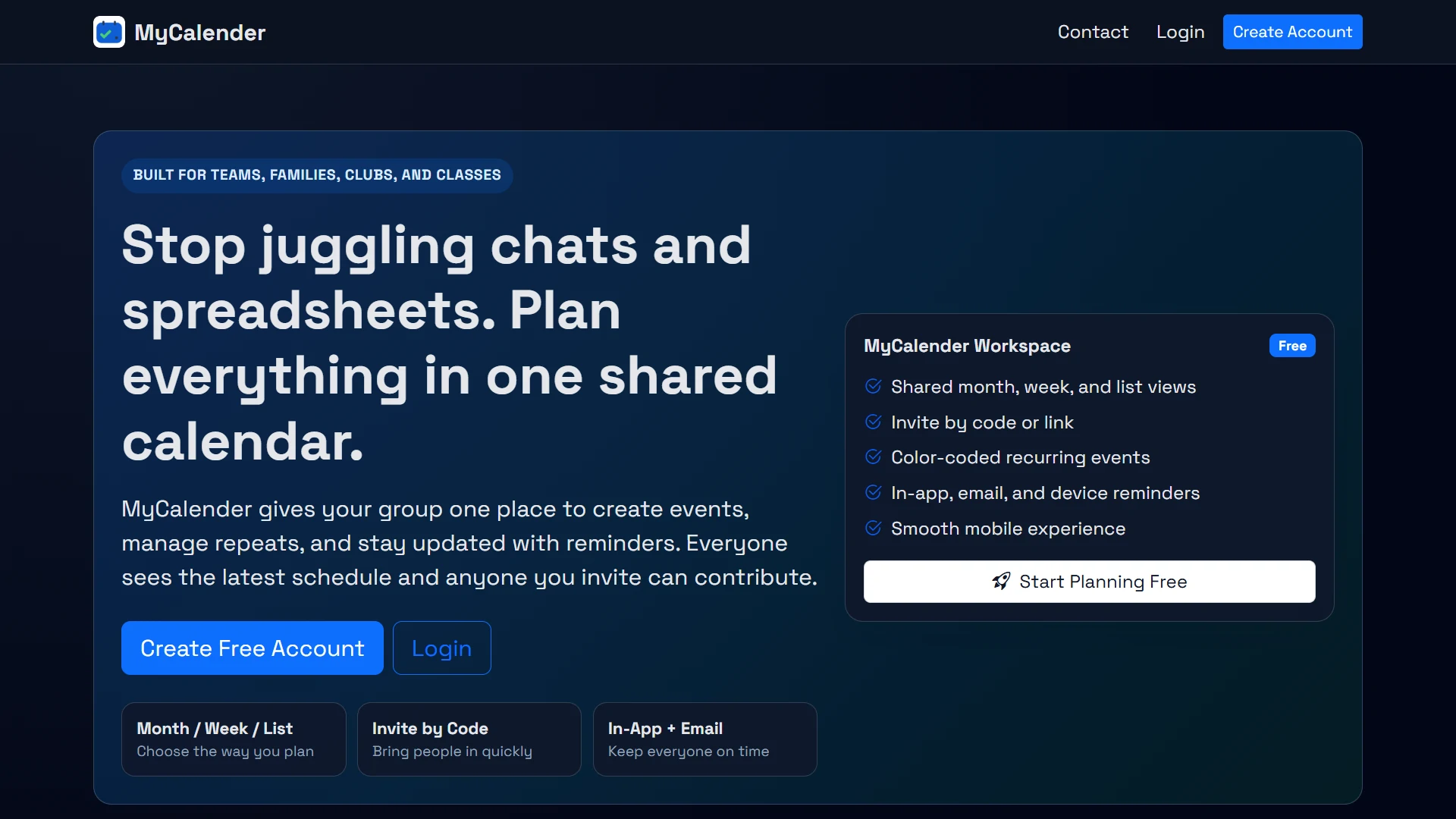 MyCalender website preview